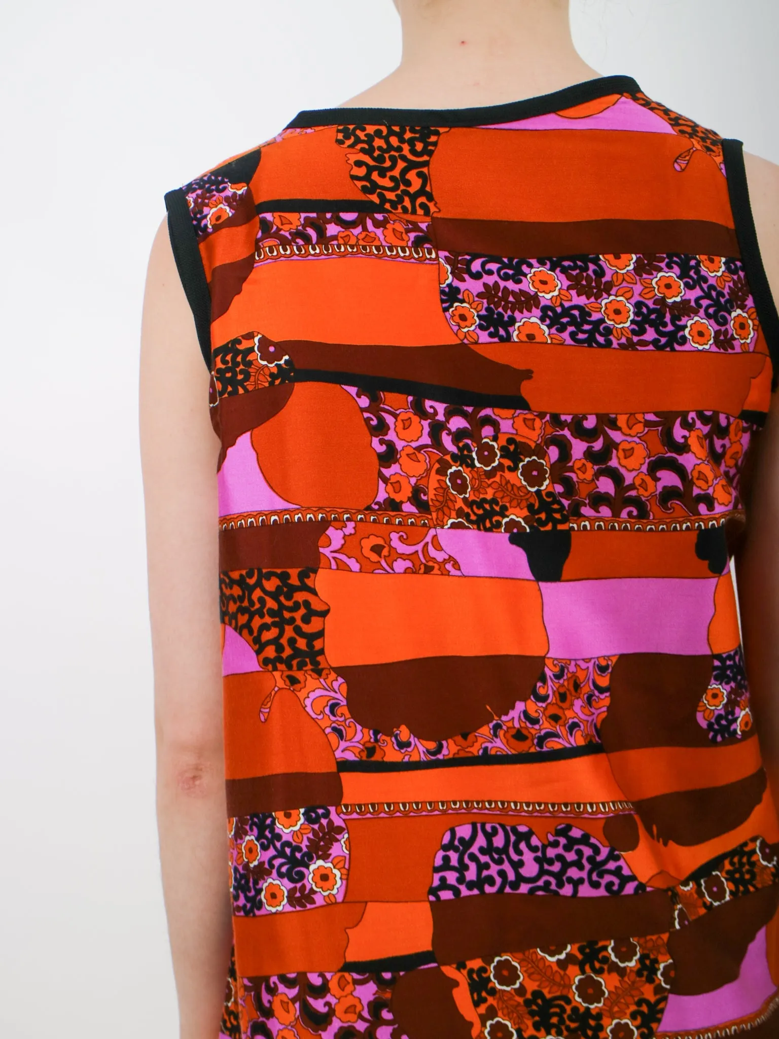 1960s Mod Orange Pink and Black Wrap Mini Dress