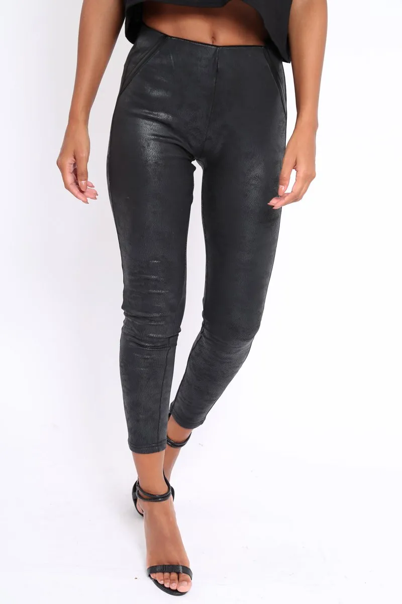 Black Suedette High Waisted Leggings - Emilyn