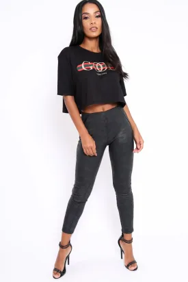 Black Suedette High Waisted Leggings - Emilyn