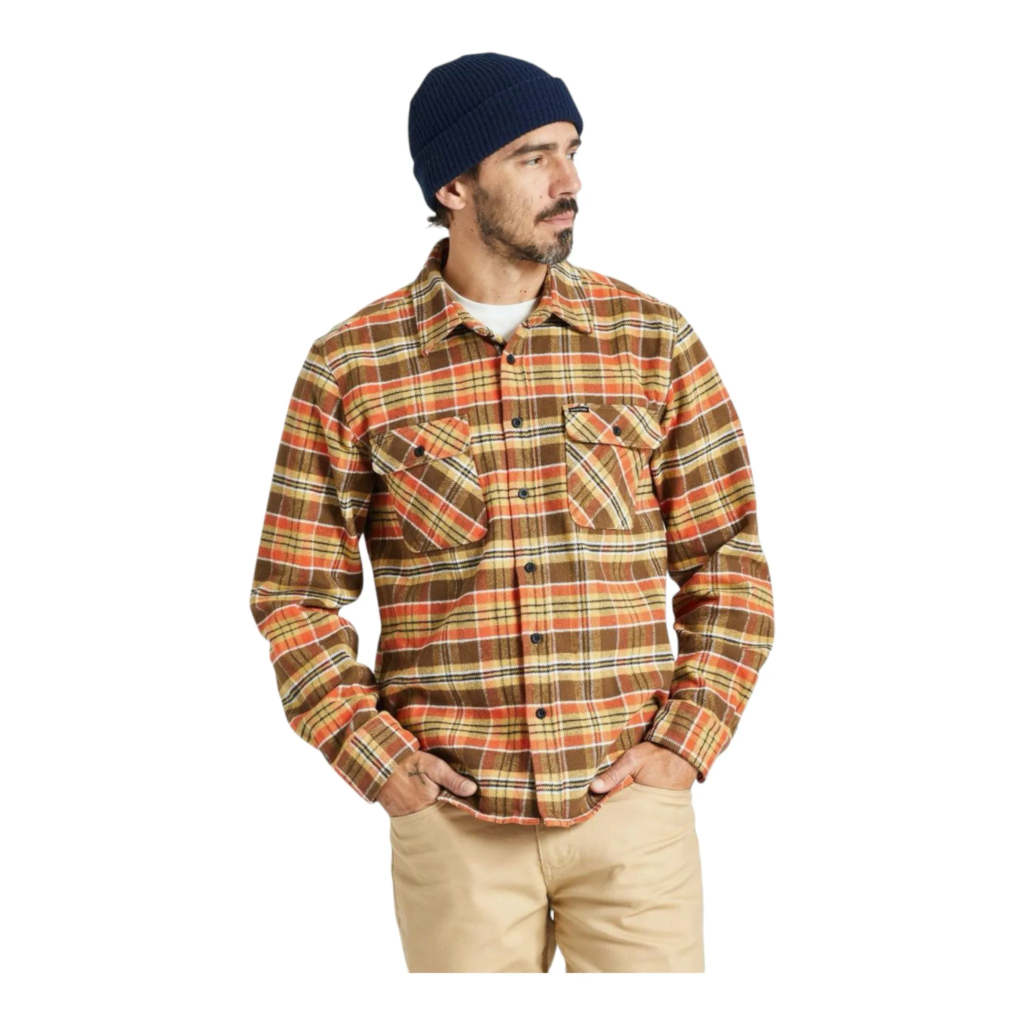 Brixton - Bowery Heavy Weight L/S Flannel - Desert Palm/Antelope/Burnt Red