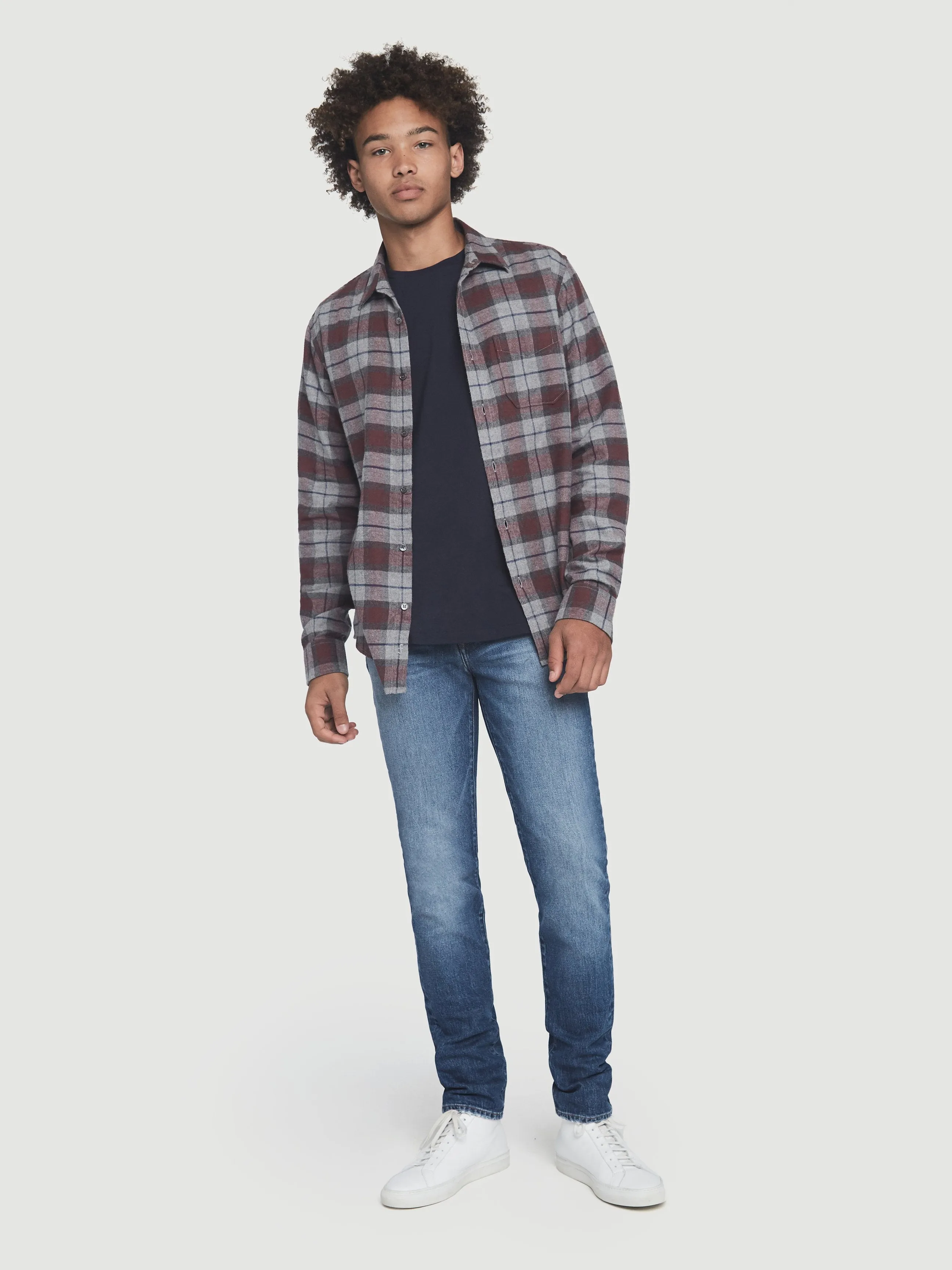 Brushed Plaid Shirt -- Burgundy Multi