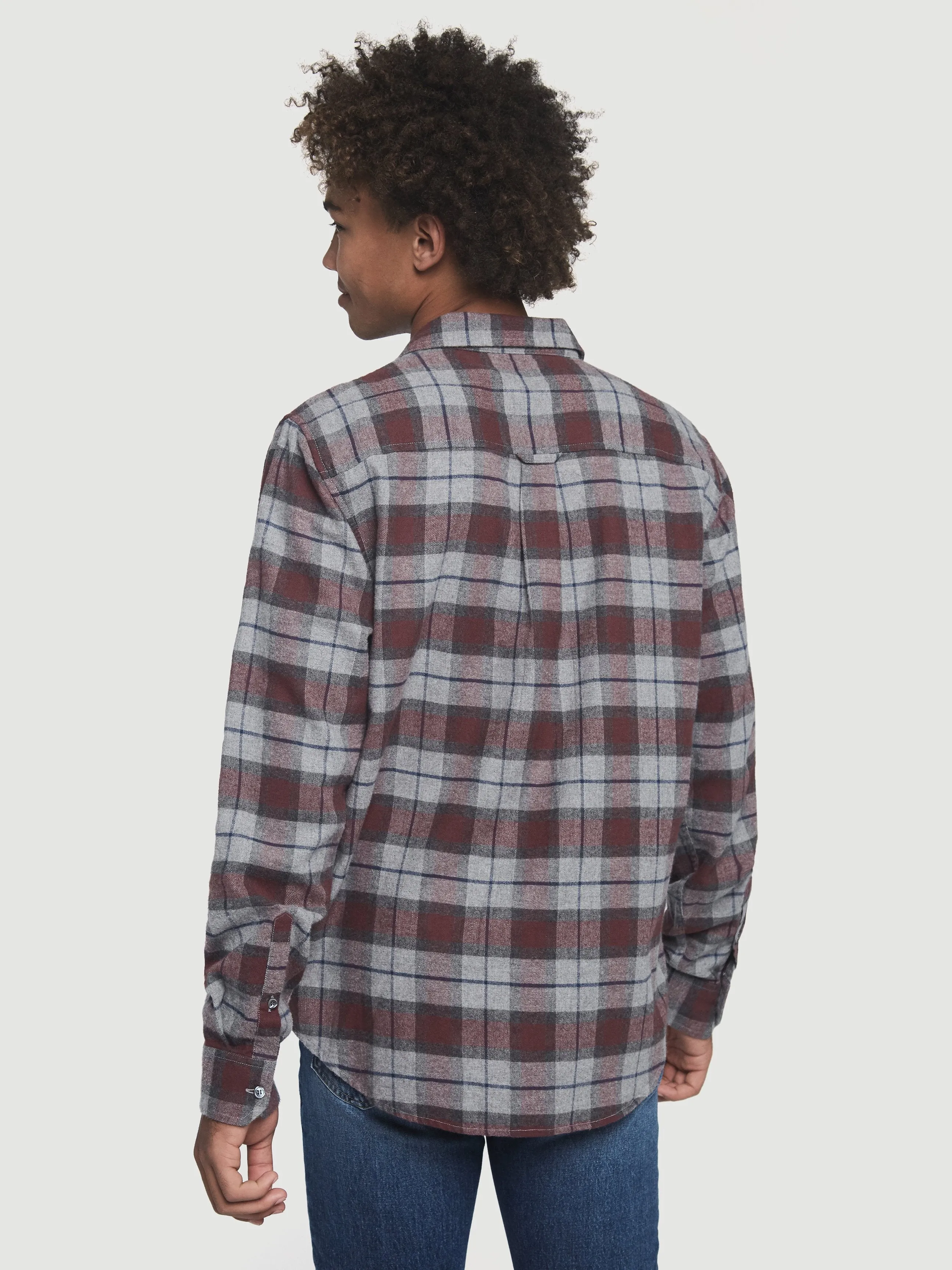 Brushed Plaid Shirt -- Burgundy Multi