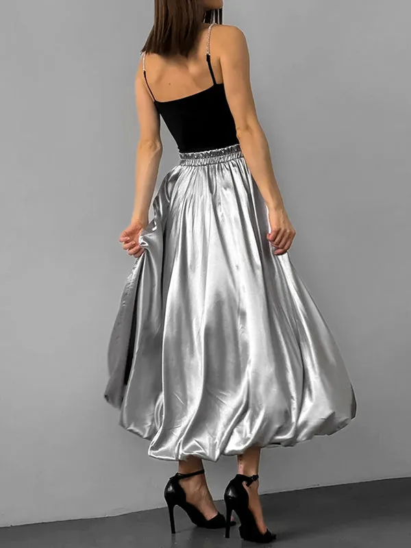 Chic Silver High Waisted Pleated A-Line Skirts WS011