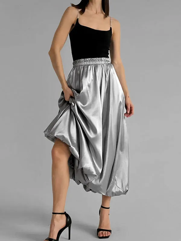 Chic Silver High Waisted Pleated A-Line Skirts WS011