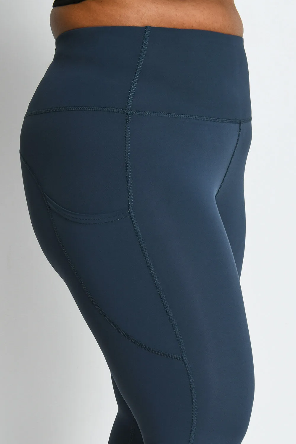 Curve Energise Cropped High Waisted Gym Leggings - Thunder Blue