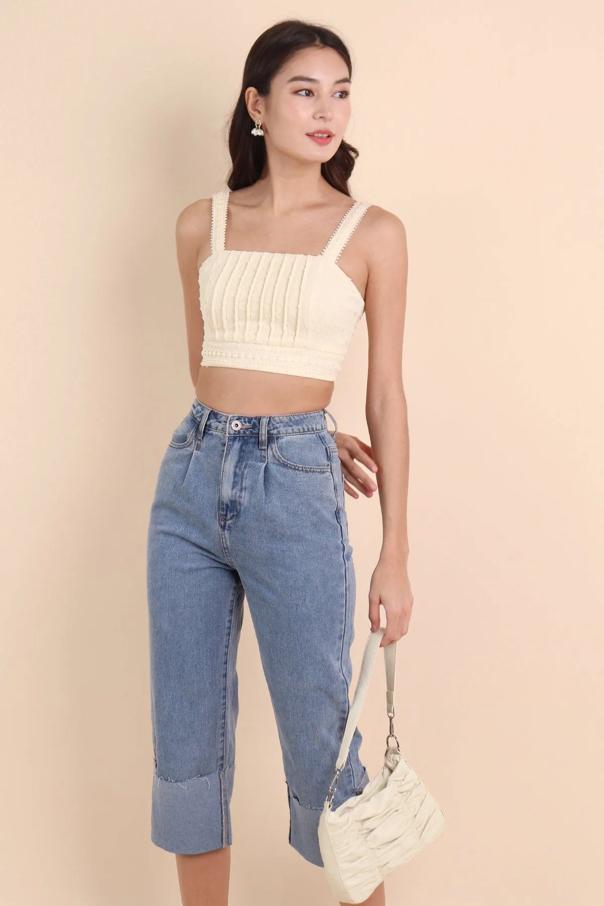 DAMARIS CUFFED DENIM CULOTTES IN ACID WASH