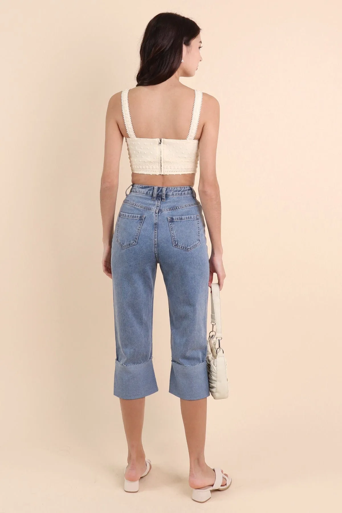 DAMARIS CUFFED DENIM CULOTTES IN ACID WASH