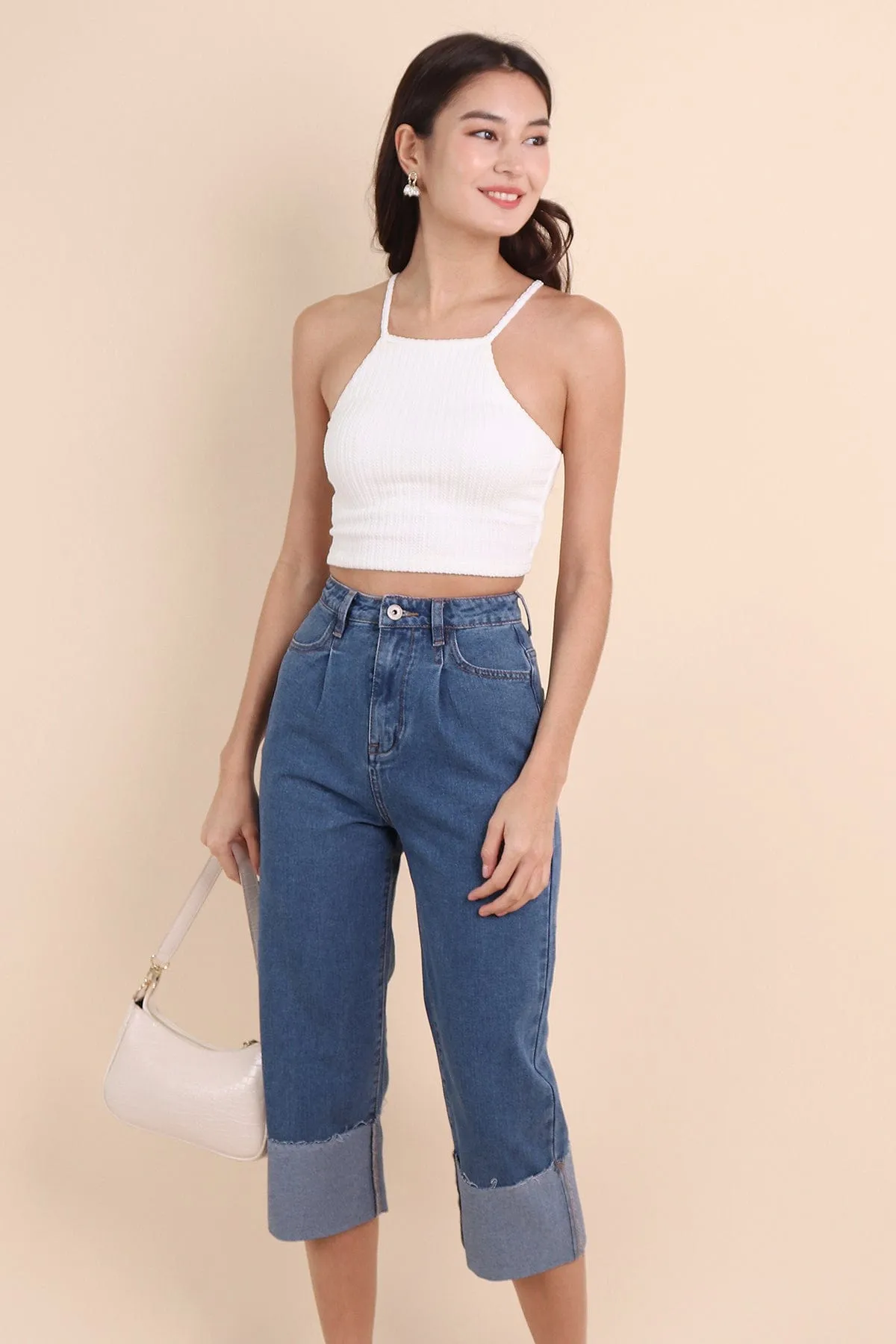 DAMARIS CUFFED DENIM CULOTTES IN DARK WASH