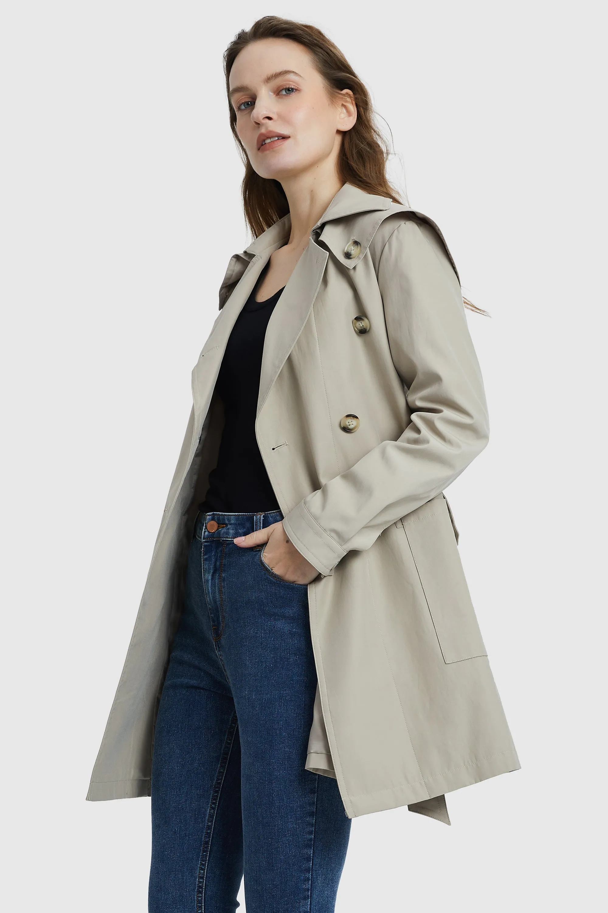 Double-Breasted Belted Lapel Trench