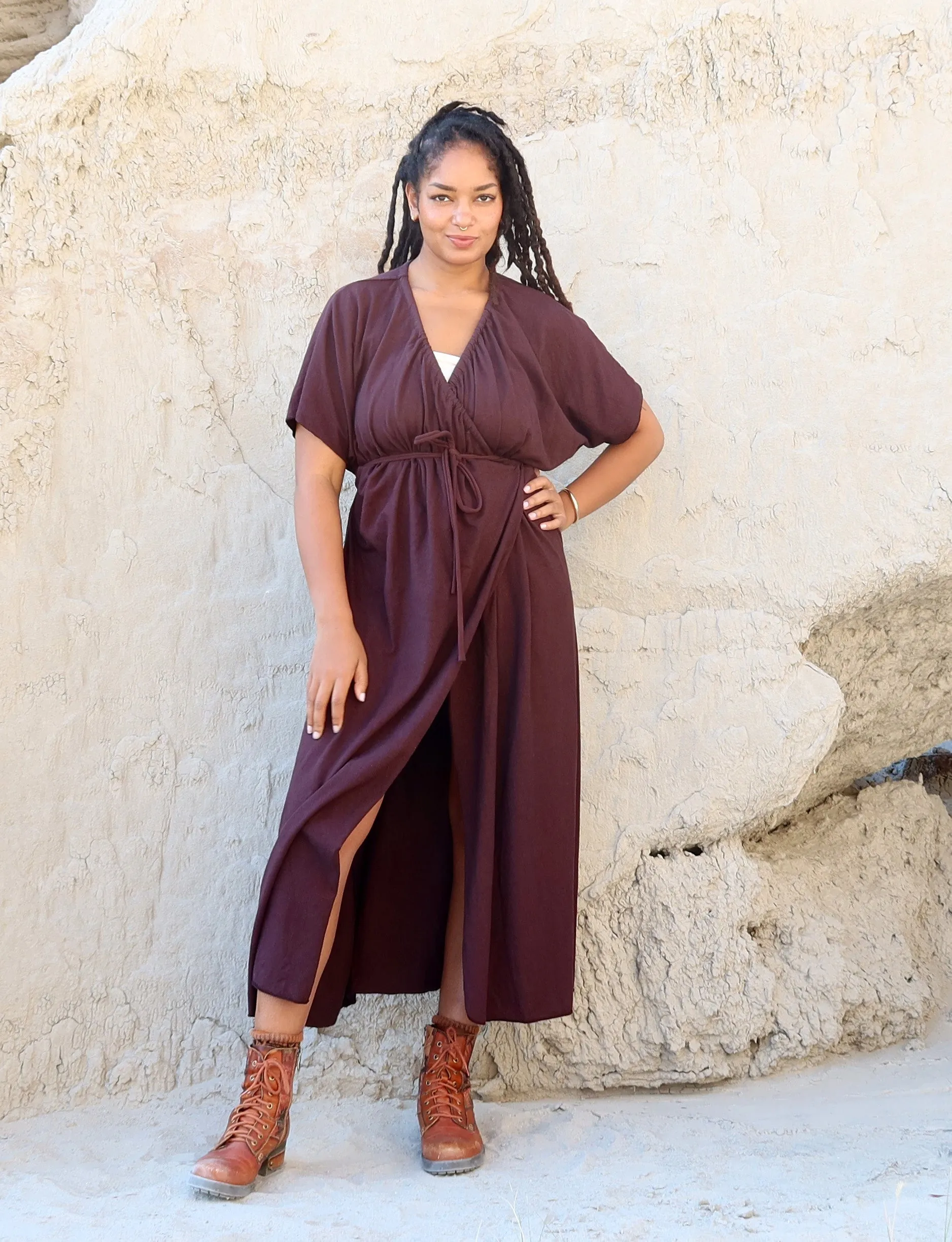 Drawstring Wrap Migration Long Dress