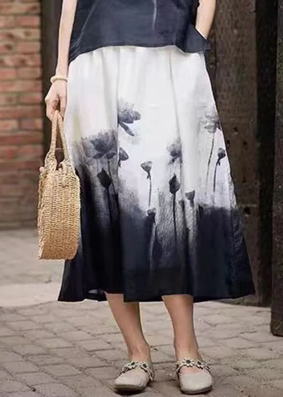 Elegant Colorblock Tie Dye Elastic Waist A Line Skirts Summer VB1088