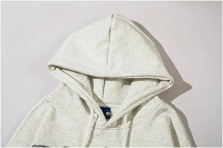 Fuzzy Letter Print Fleece Hooded Sweatshirt