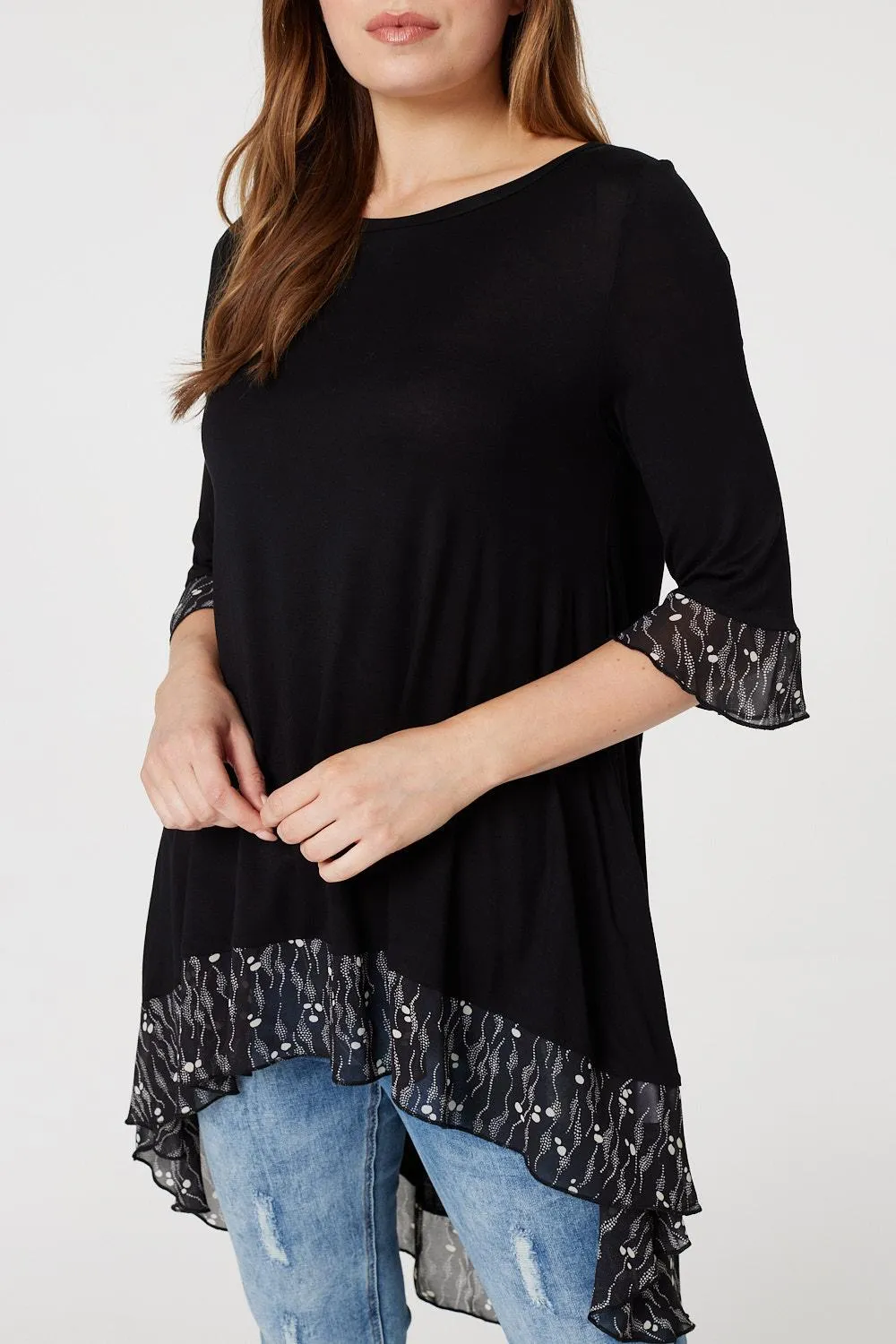 High Low Frilled Hem Tunic Top