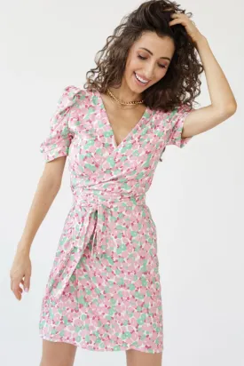 Lydia Wrap Dress Patterned Pink