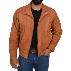 Mens Classic Bomber Nubuck Leather Jacket Alan Tan