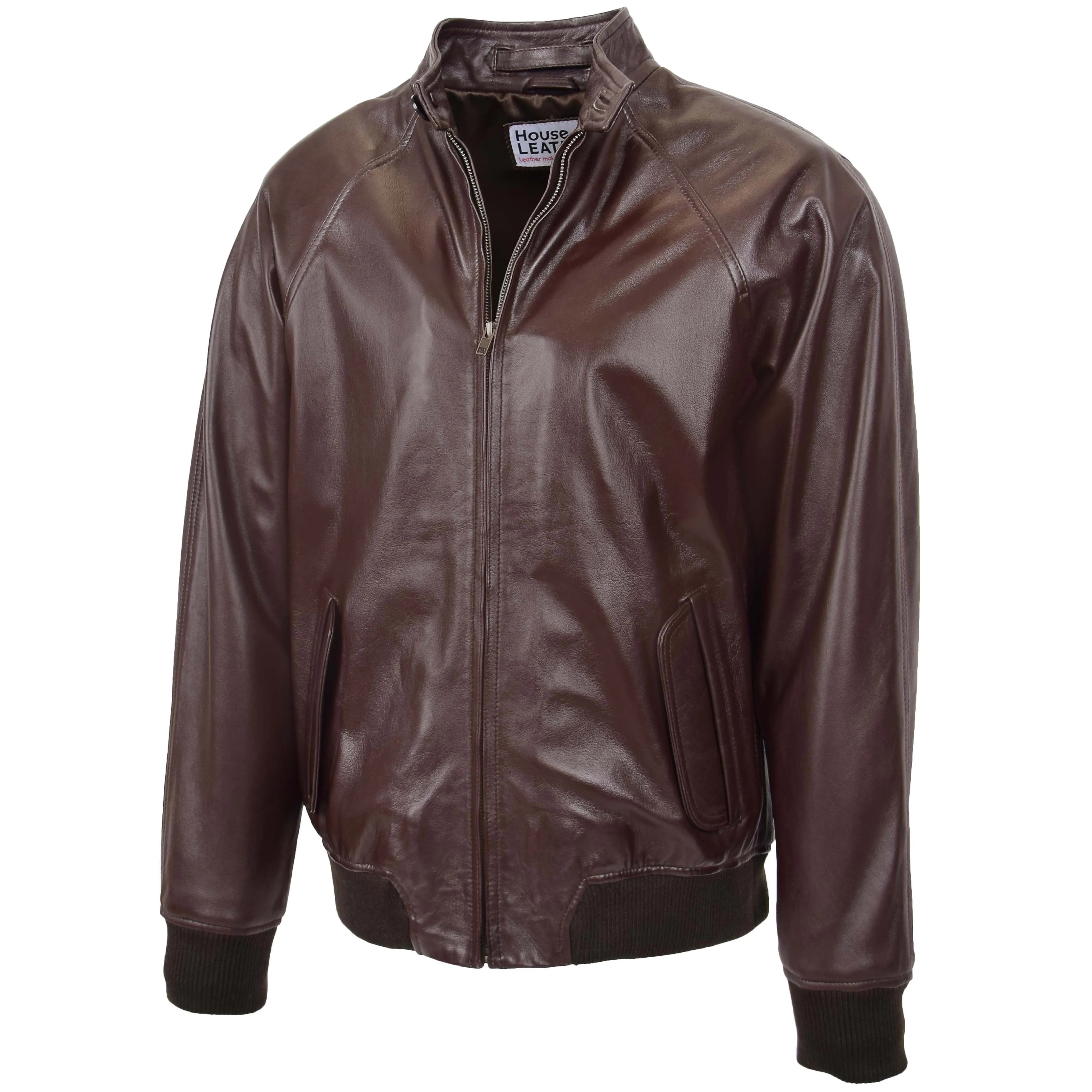 Mens Real Leather Bomber Jacket Raglan Shoulder Francis Brown