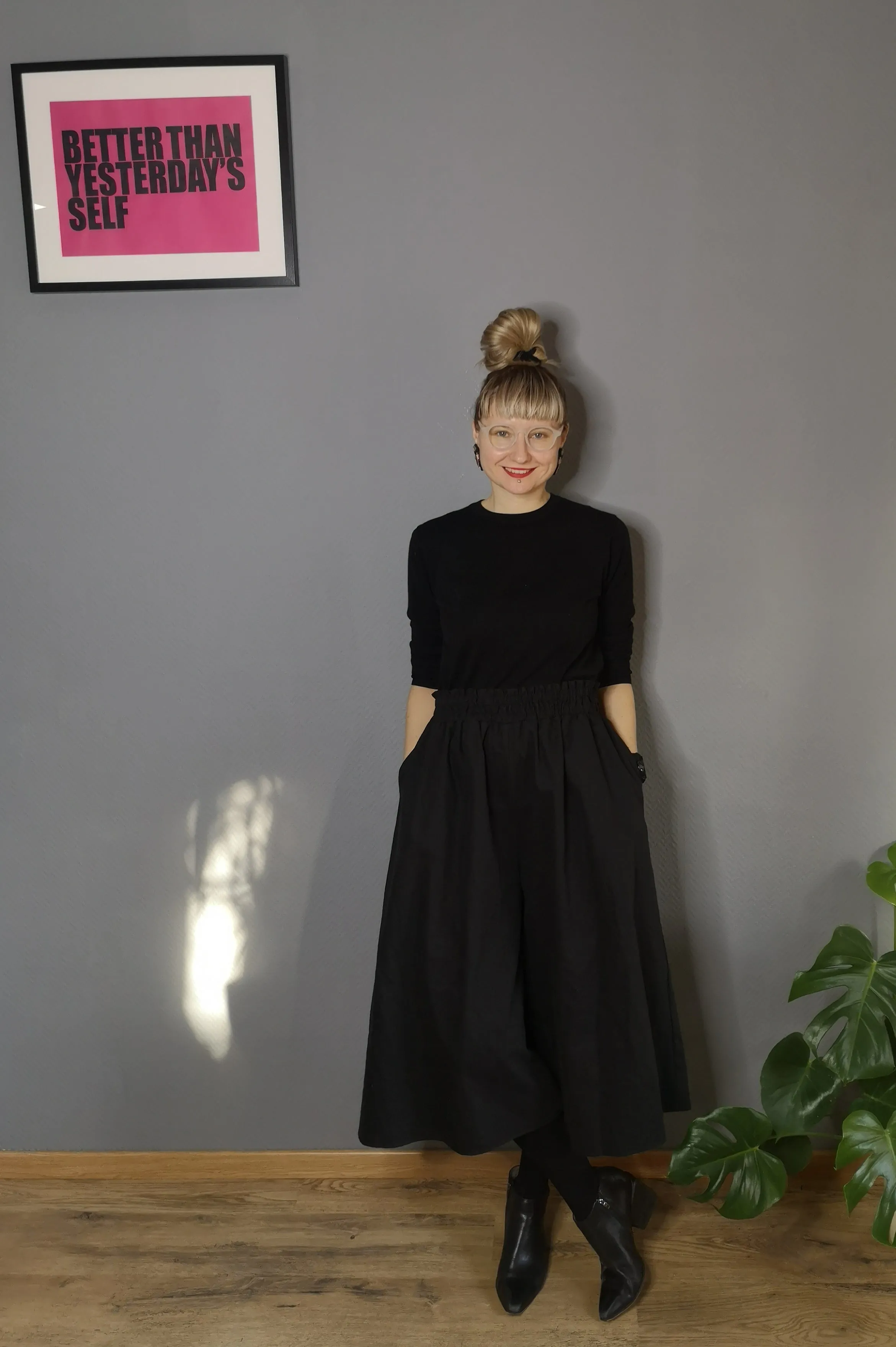 One of a Kind Black Cotton Wide Statement Japanese Inspired Minimalist Culottes