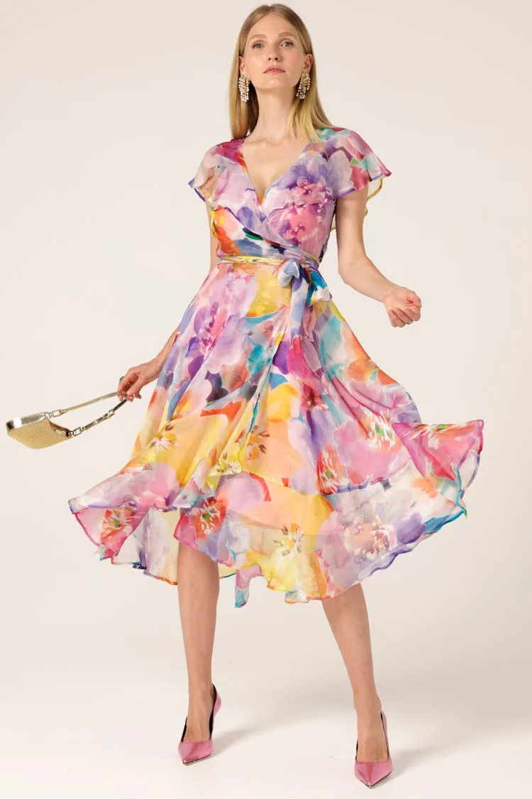 Pajaritos Floral Wrap Silk Dress