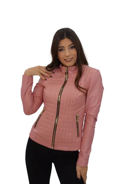 Pink Lambskin Leather Bomber Jacket