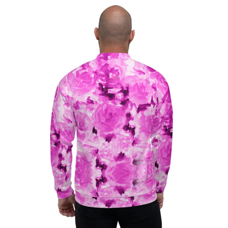 Pink Rose Bomber Jacket, Floral Print Best Unisex Jacket For Men or Women-Made in EU