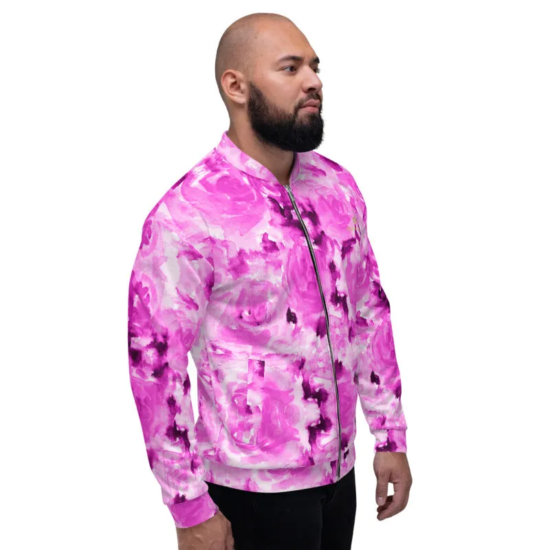 Pink Rose Bomber Jacket, Floral Print Best Unisex Jacket For Men or Women-Made in EU