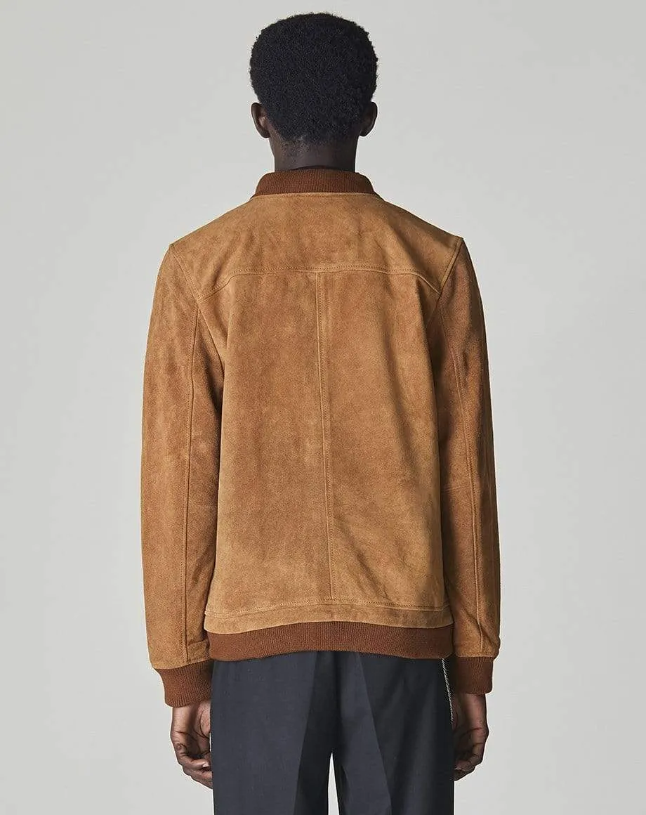 Plato Suede Bomber Mens Jacket | Tan