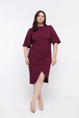 Plus Size Flare Sleeve Crepe Wrap Pencil Dress