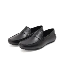 Rare Rabbit Men's Bold Black Slip-On Monotone Genuine Leather Driver Moccasin