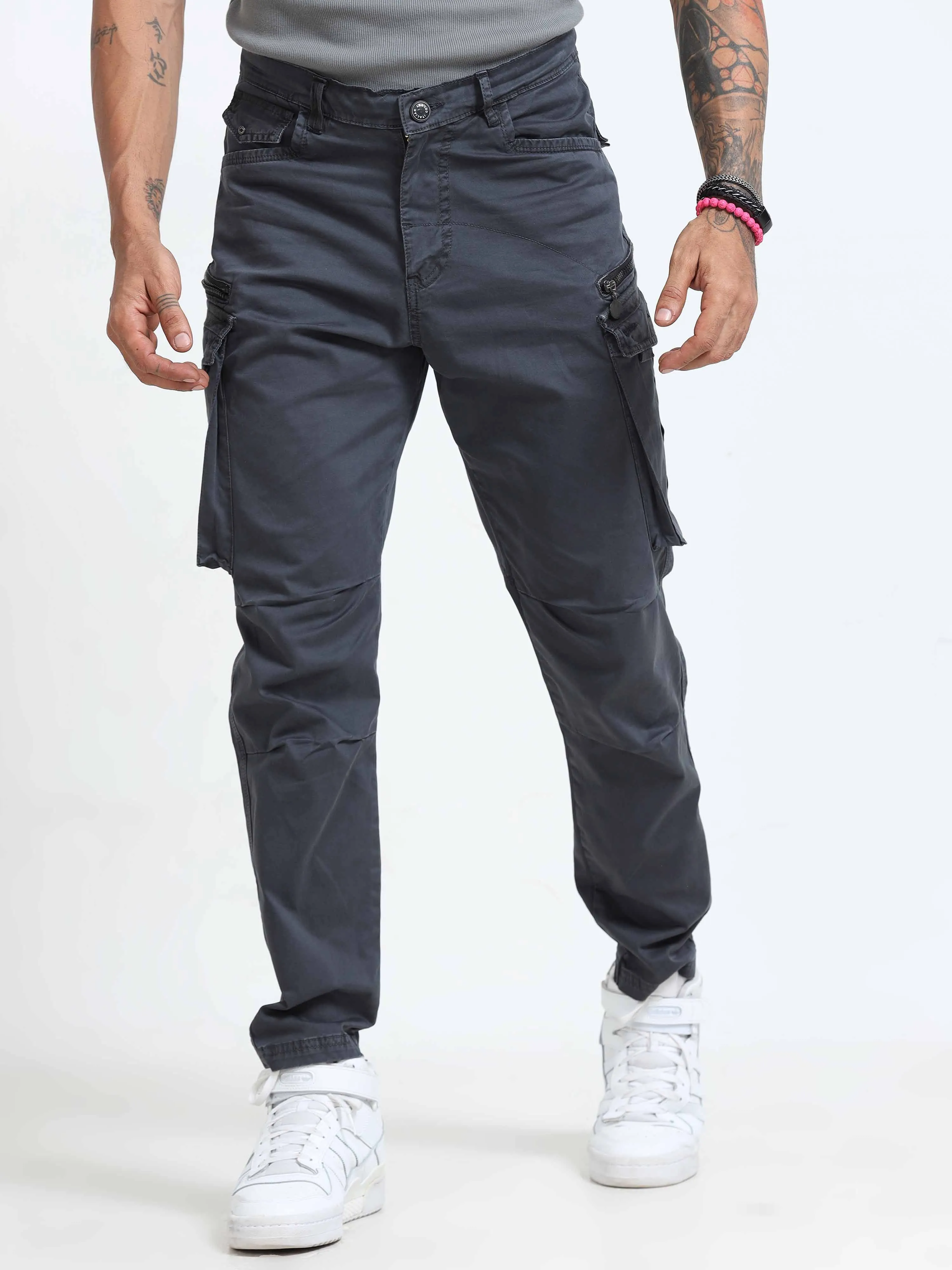 Rugged Zip Cargo Pants In Ash Blue