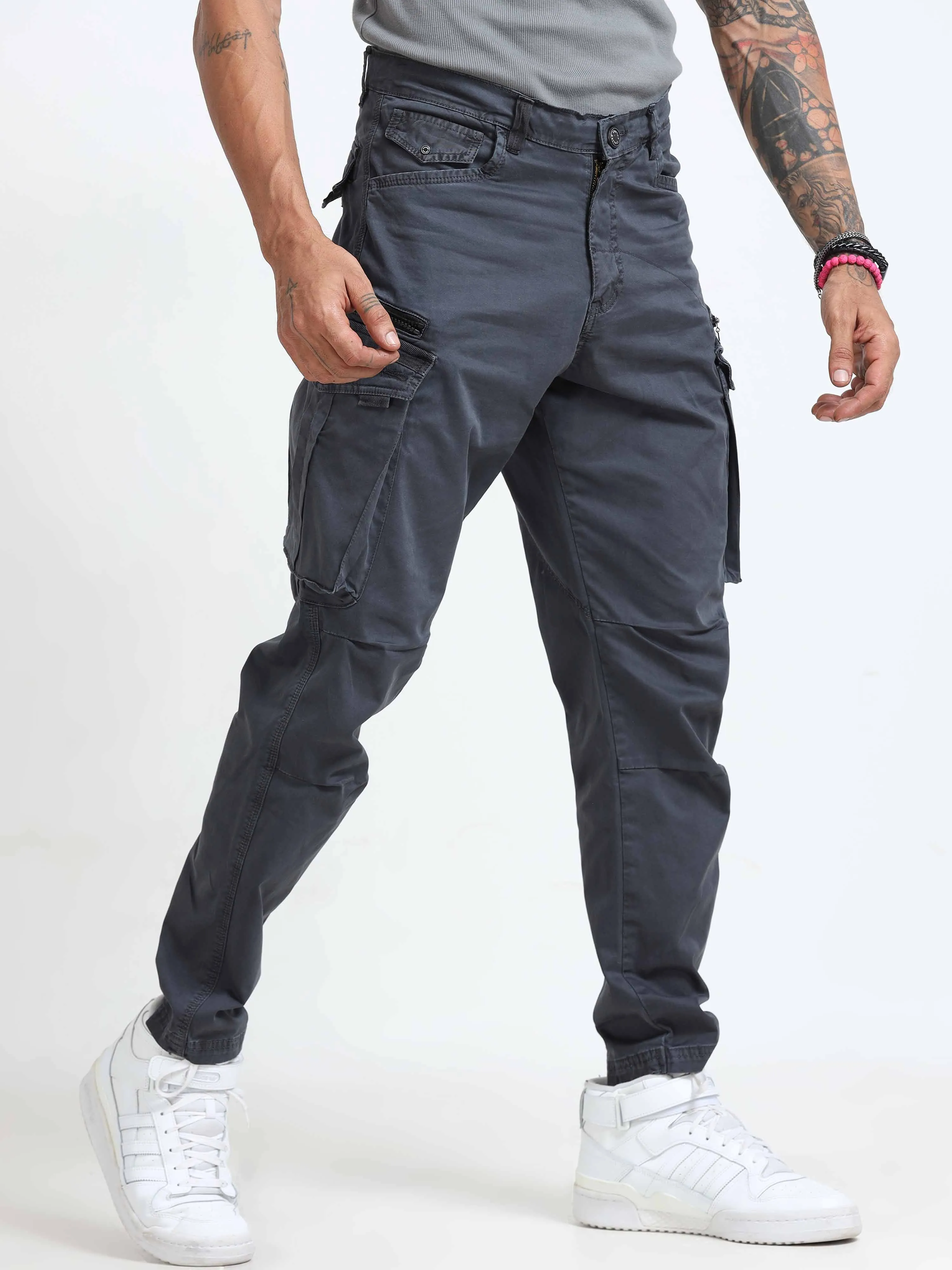 Rugged Zip Cargo Pants In Ash Blue