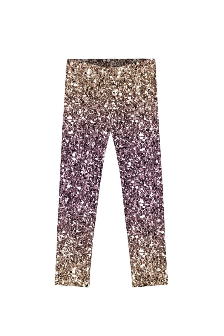 Shimmerfest Lucy Grey Glitter Print Christmas Holiday Leggings - Girls