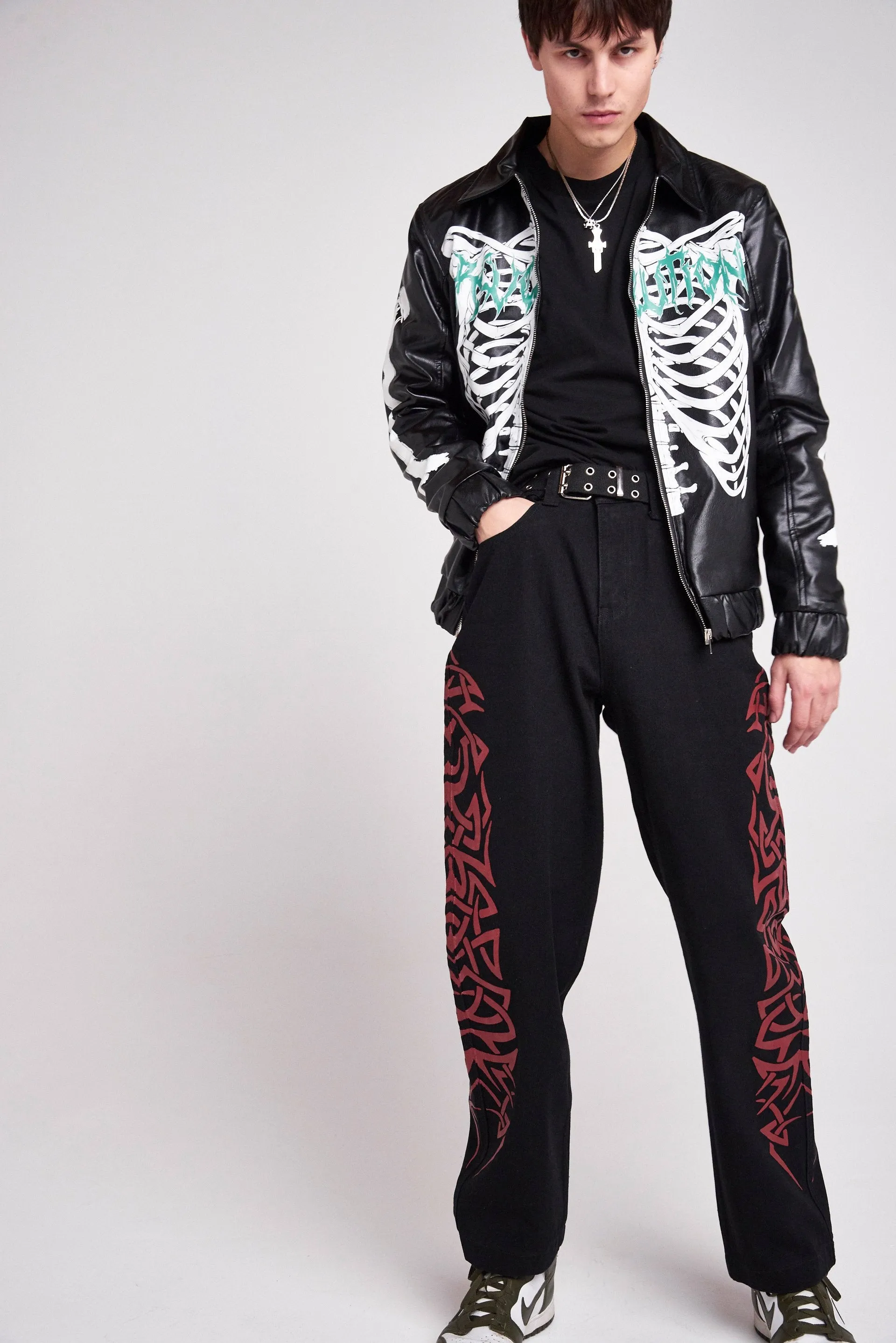 Skeleton Print PU Jacket