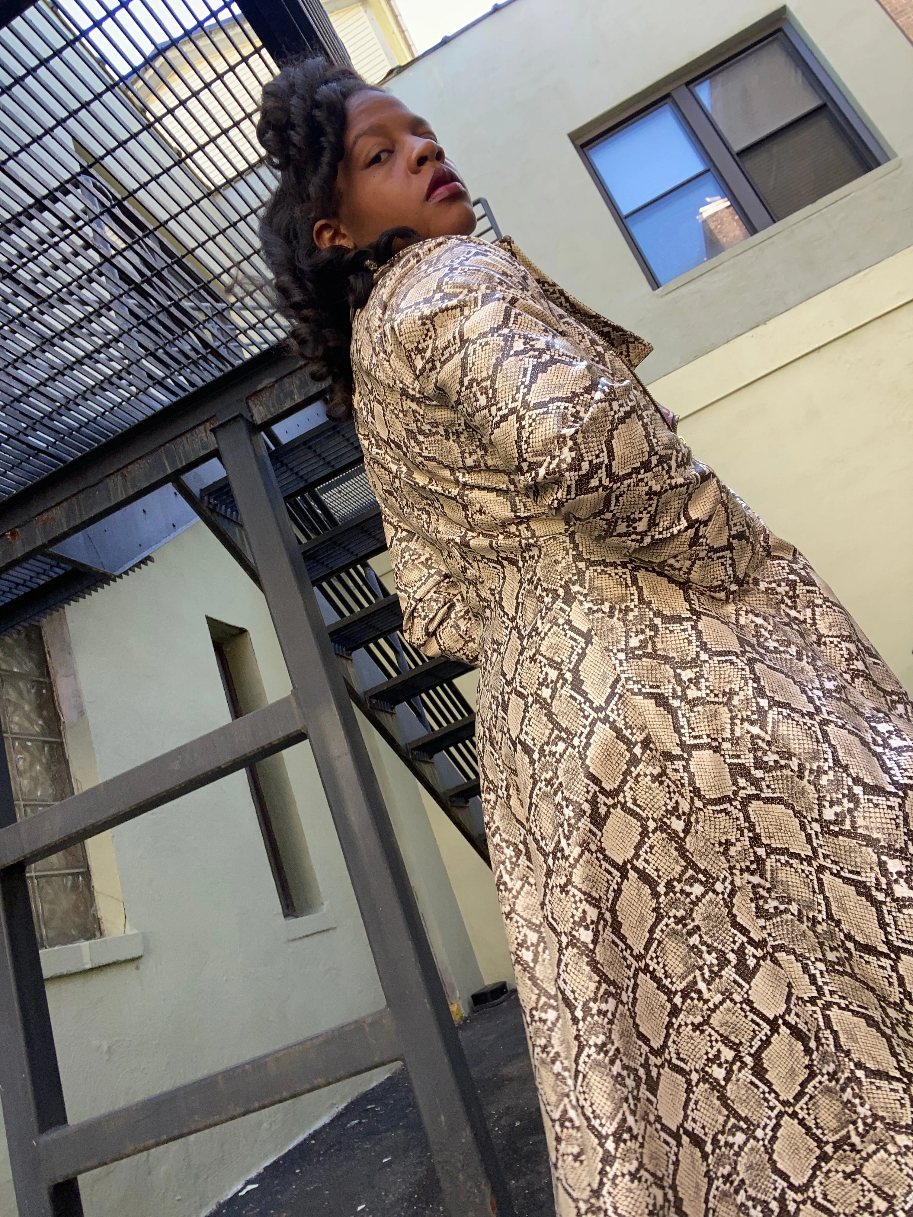 Snakeskin print faux leather “vixen coat”