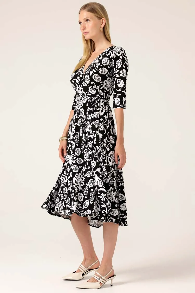 Starling Reverse Wrap Dress in B/W Flower