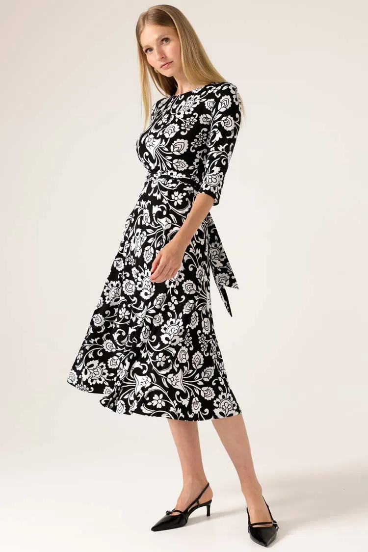 Starling Reverse Wrap Dress in B/W Flower