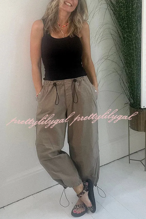 Street Style Drawstring Elastic Waist Pocketed Cargo Pants