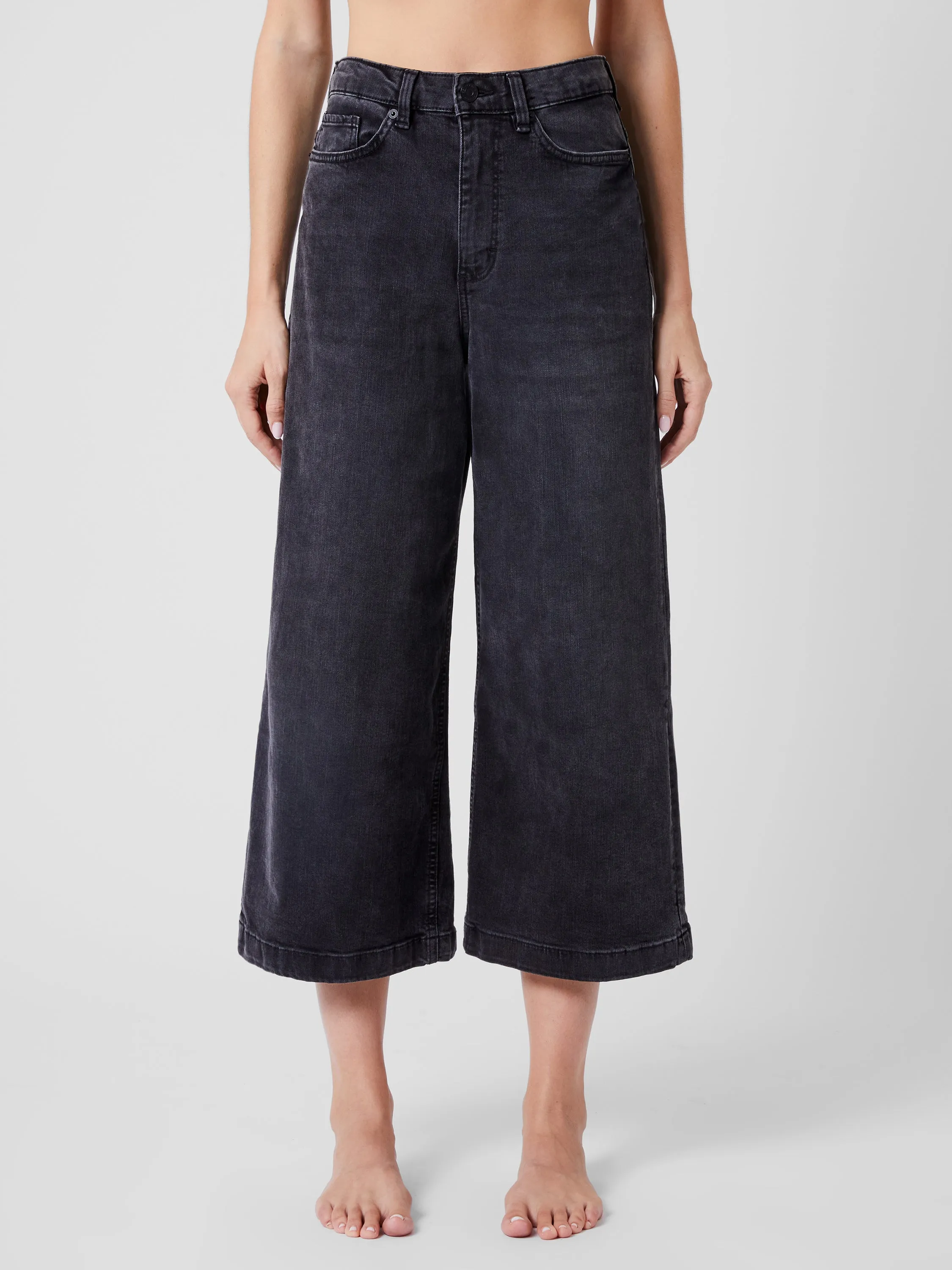 Stretch Denim Wide Leg Culottes 25 Inch