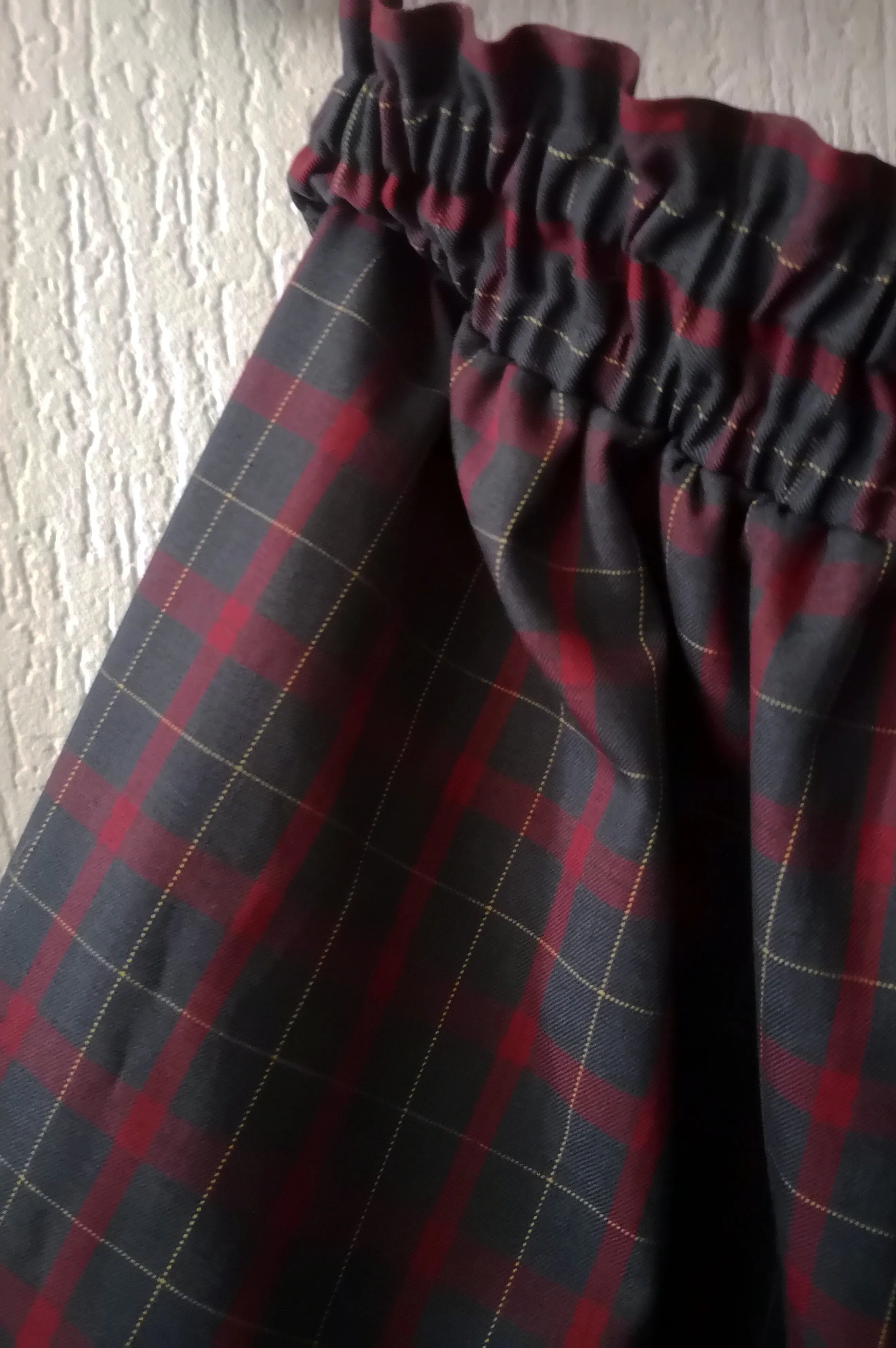 Super Wide One of a Kind Wool Blend Tartan Print Culottes in Red and Blueish Grey Tones