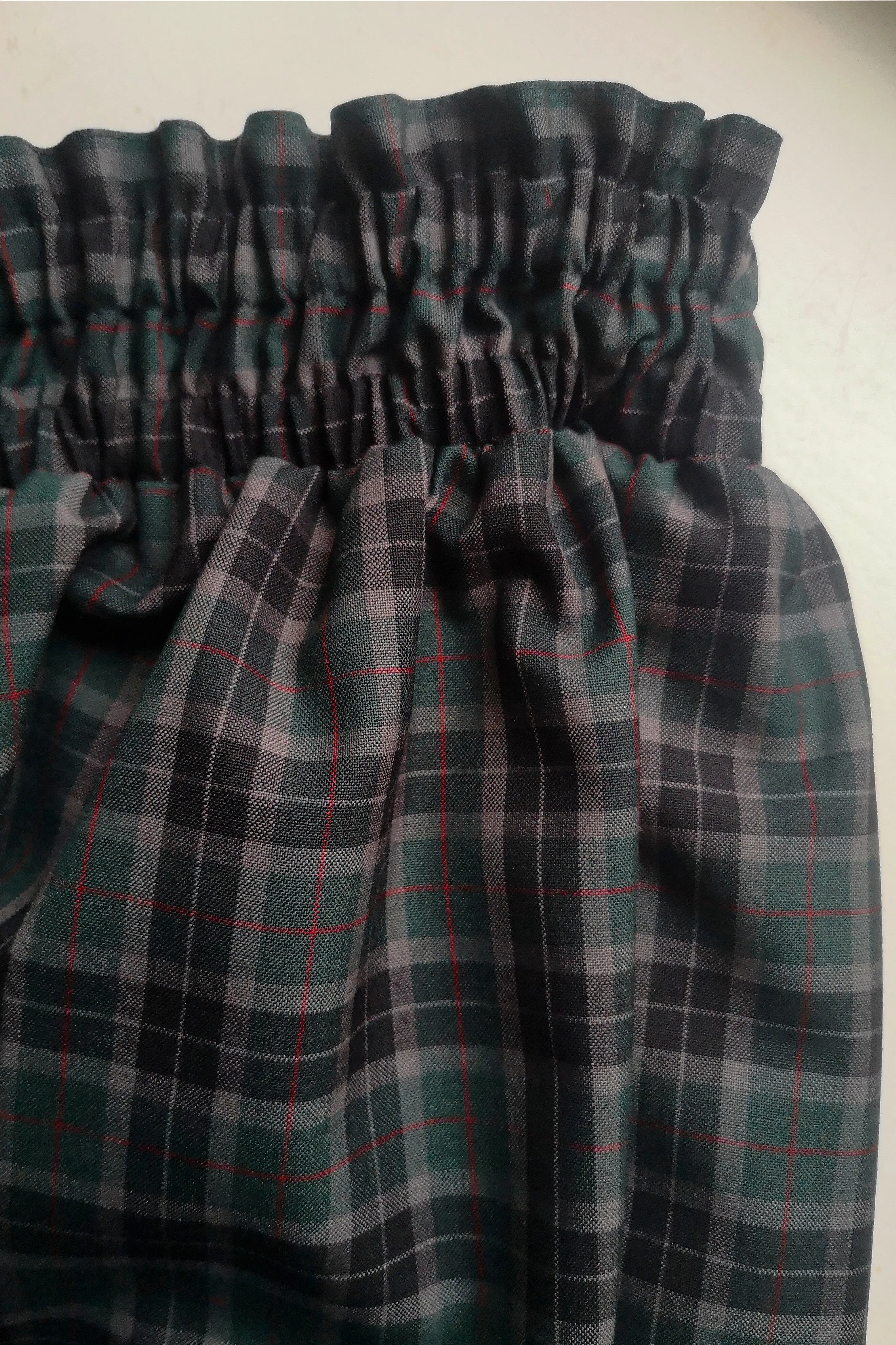 Super Wide One of a Kind Wool Blend Tartan Print in Forest Green, Grey, Black and Red Tones Culottes