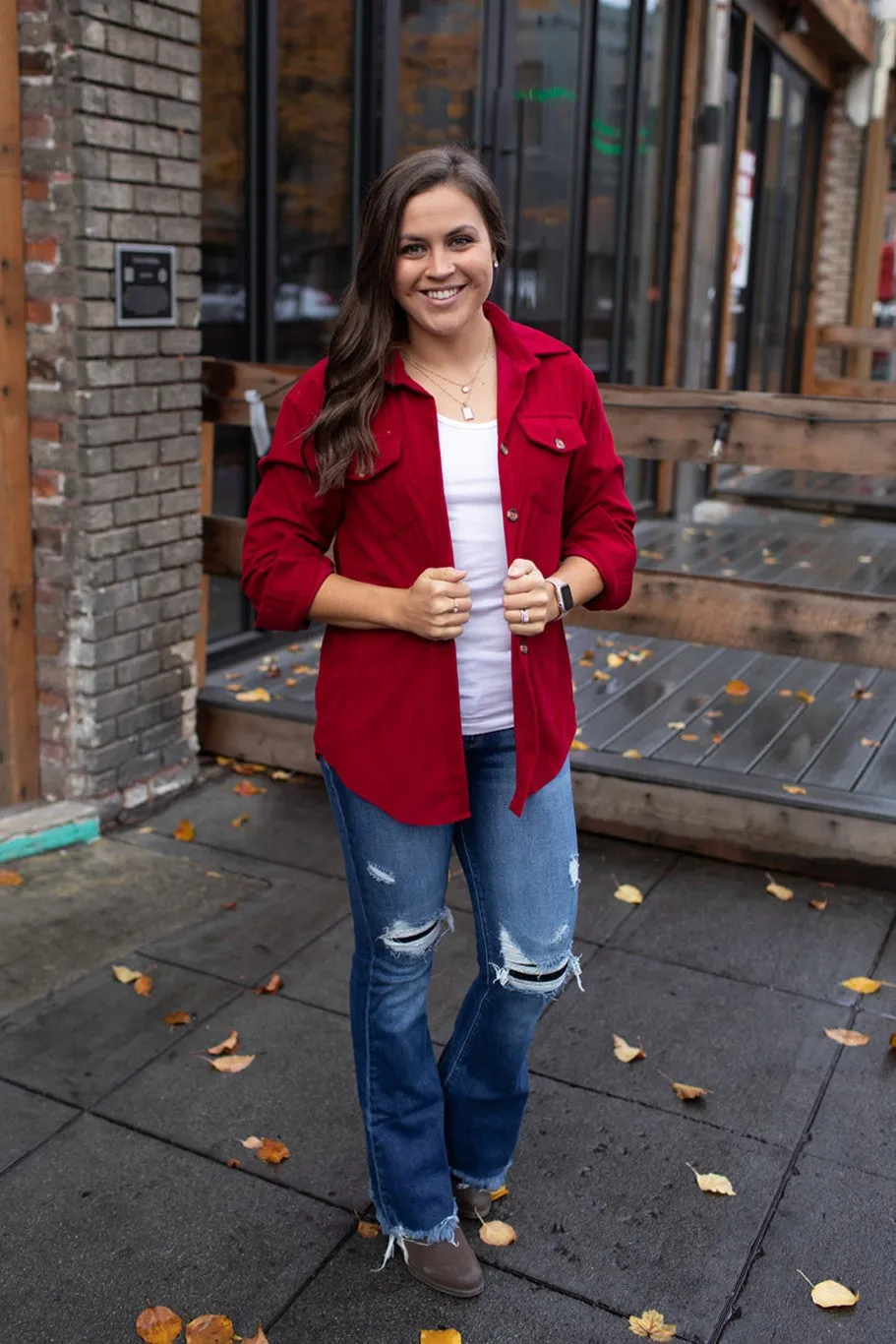 Wine Red Corduroy Button Up LS (SM-XL)