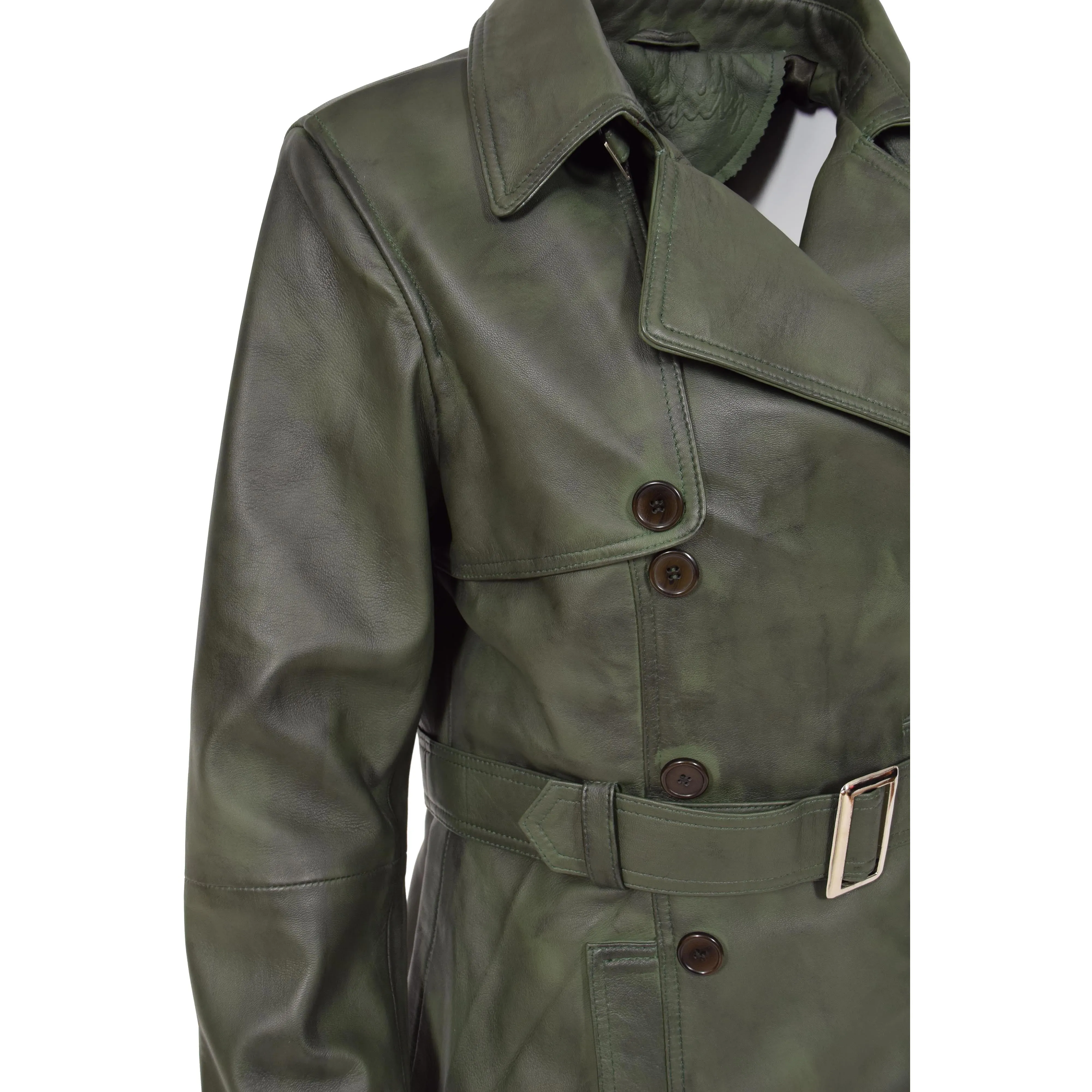 Womens Soft Leather Trench Coat Olivia Green