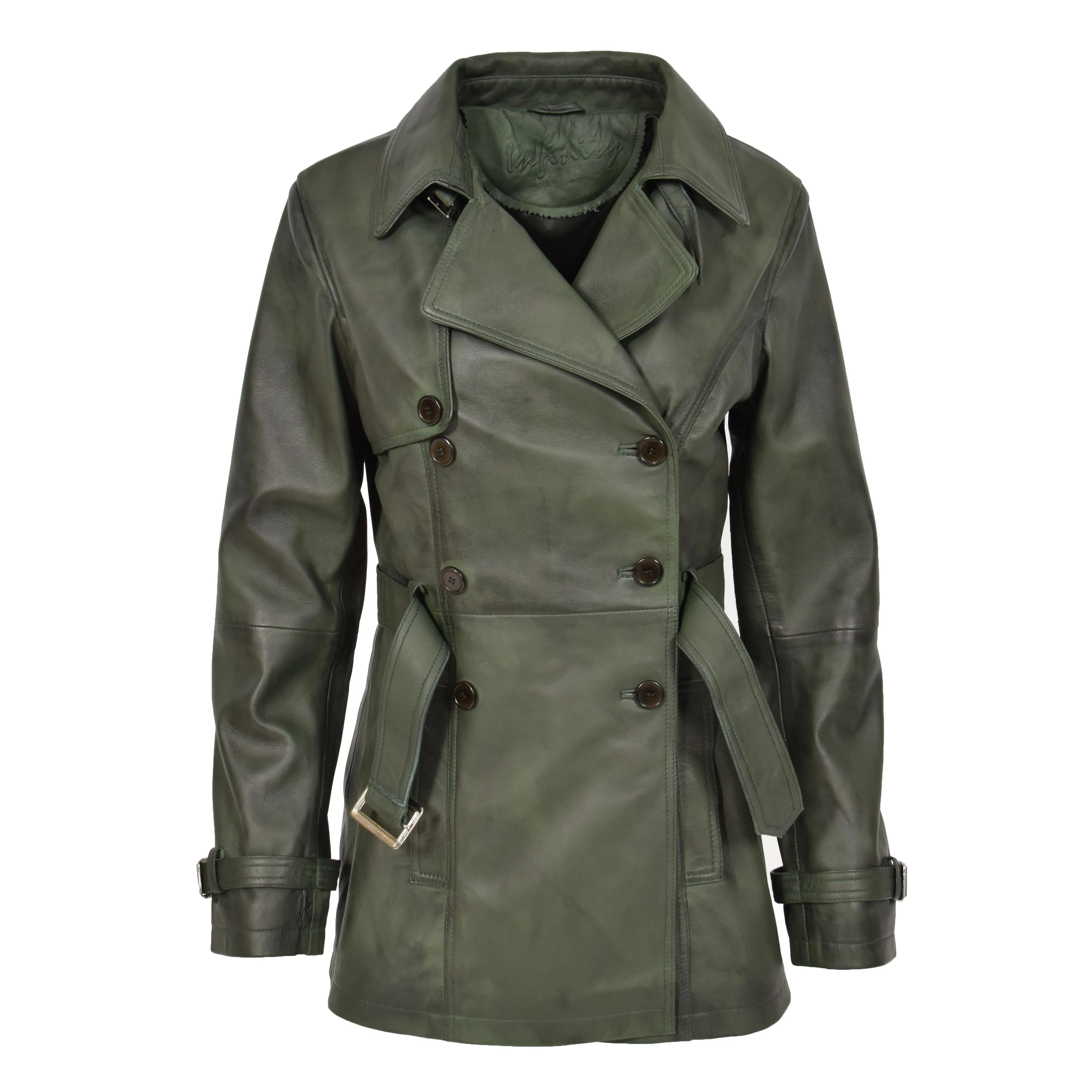 Womens Soft Leather Trench Coat Olivia Green