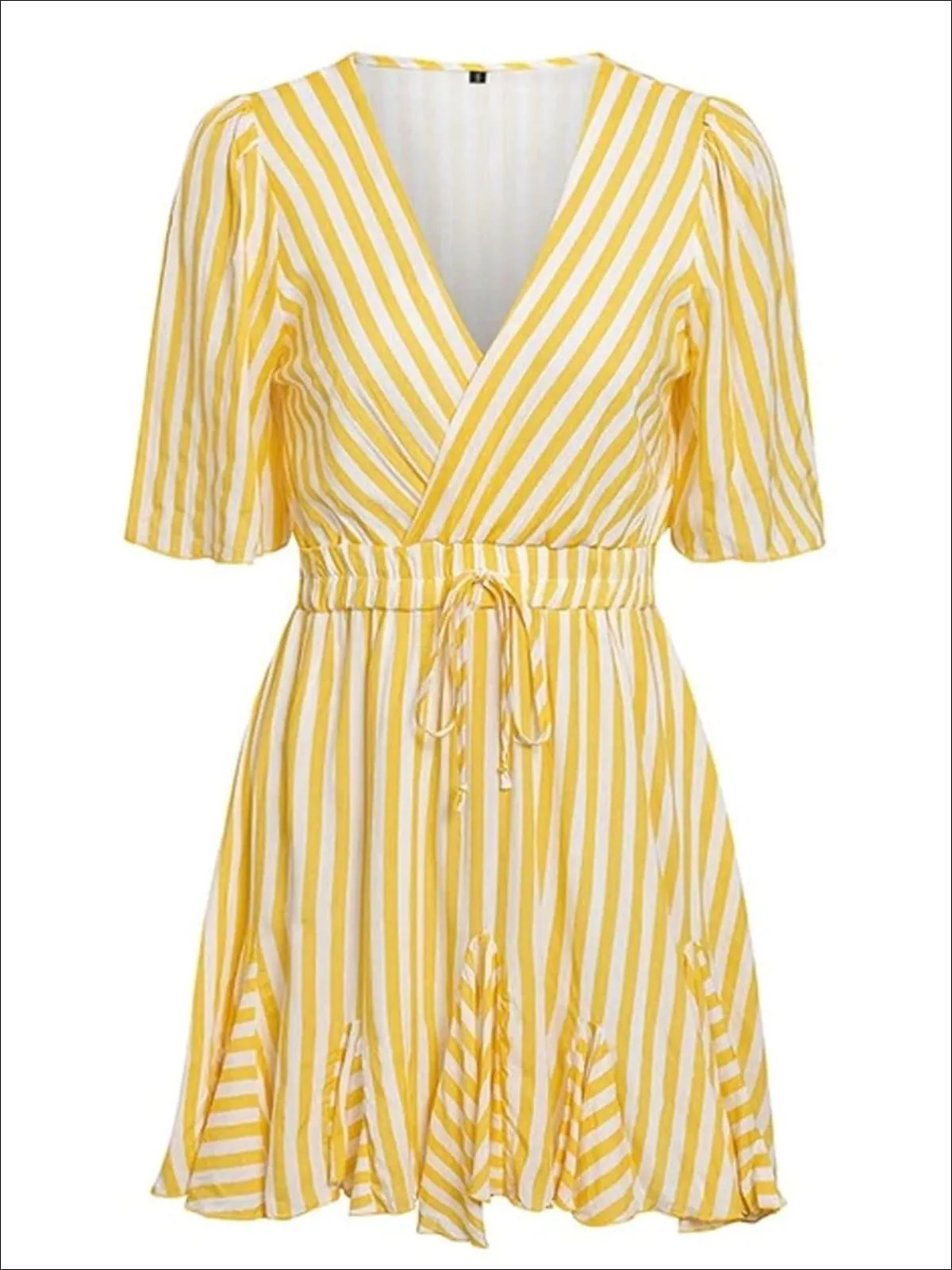 Women's Striped Faux Wrap Ruffle Detail A-Line Dress