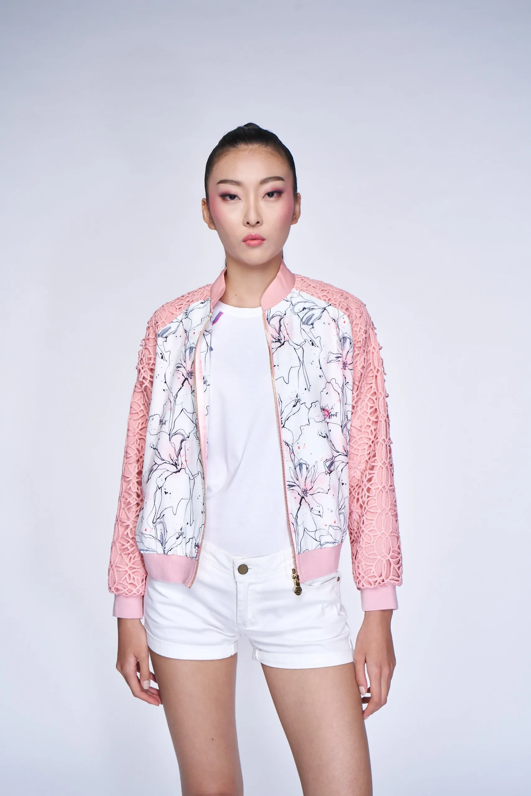 Yi-ming DM Jeana Lace Bomber Jacket (Soft Pink)