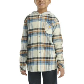 Youth Boys Long Sleeve Flannel Button Front Hooded Shirt - Malt