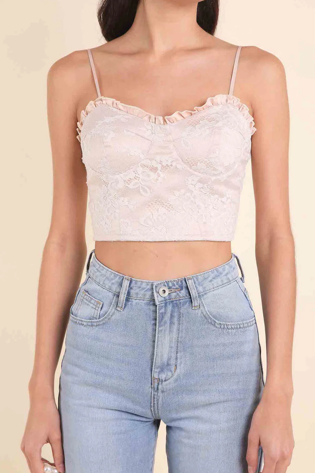 ZIA LACE BUSTIER TOP IN WHITE